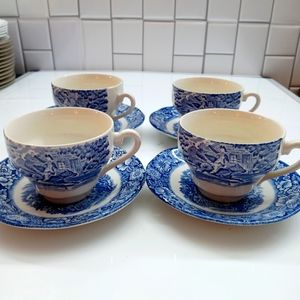 Liberty blue teacup and saucer set of 4